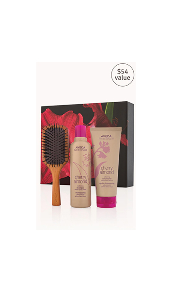 cherry almond hair care and brush gift set